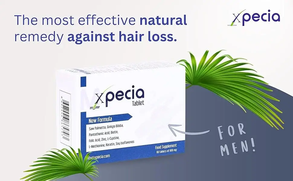 אריזת טבליות XPECIA לגברים, תוסף תזונה טבעי וחוסם DHT לעצירת נשירת שיער גנטית ועידוד צמיחה מחדש לגברים